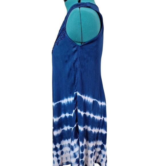 Vintage Sante Sleeveless Boho Navy Blue Tie Dye Dress Tunic Rayon Women One Size - Picture 3 of 11